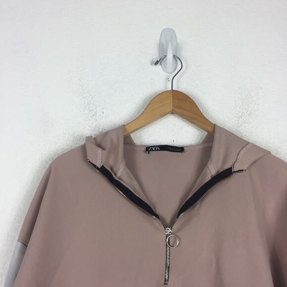 Zara Oversized Hoodie Lightweight Half Zip Jacket Small Funnel Neck Pouch Pocket - Picture 4 of 16